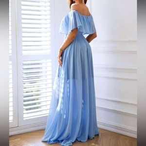 Off the Shoulder Chiffon Floor-Length Dress with Slit Orange main image 0